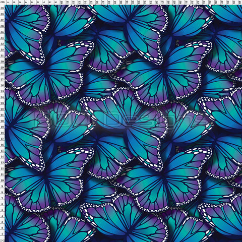 Spandex Butterflies Purple Teal - Glitter Stardust