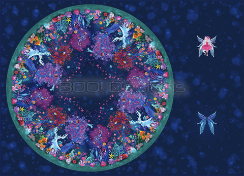 Spandex Glitter Circle Panel Fairy Forest Regular