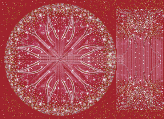 Spandex P105 Circle Panel Lover Red - Gold Glitter Stardust
