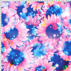 Spandex Sunflowers Blue Pink