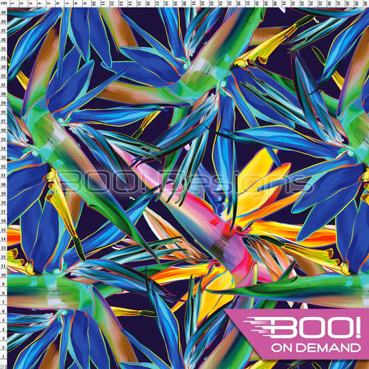 Spandex Bird of Paradise Blue Fabric