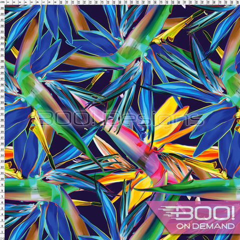 Spandex Bird of Paradise Blue Fabric
