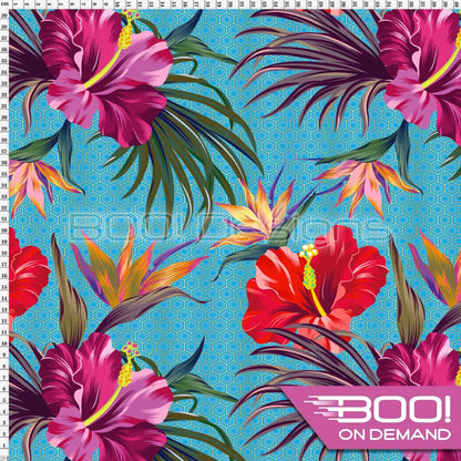 Spandex Botanical Honeycomb Blue Fabric
