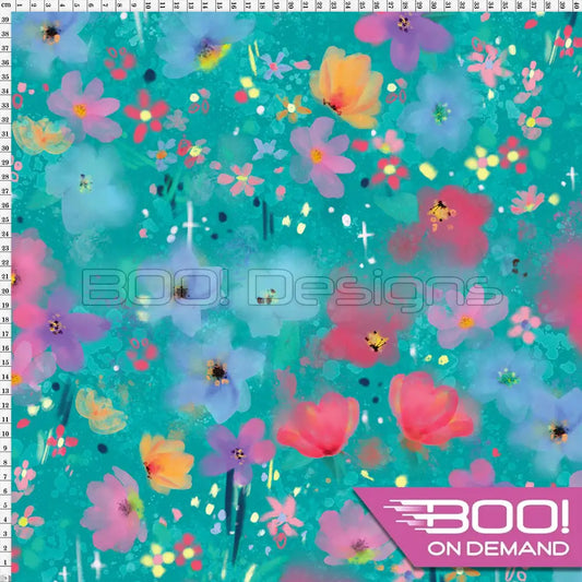 Spandex Bunny Floral Mint Fabric