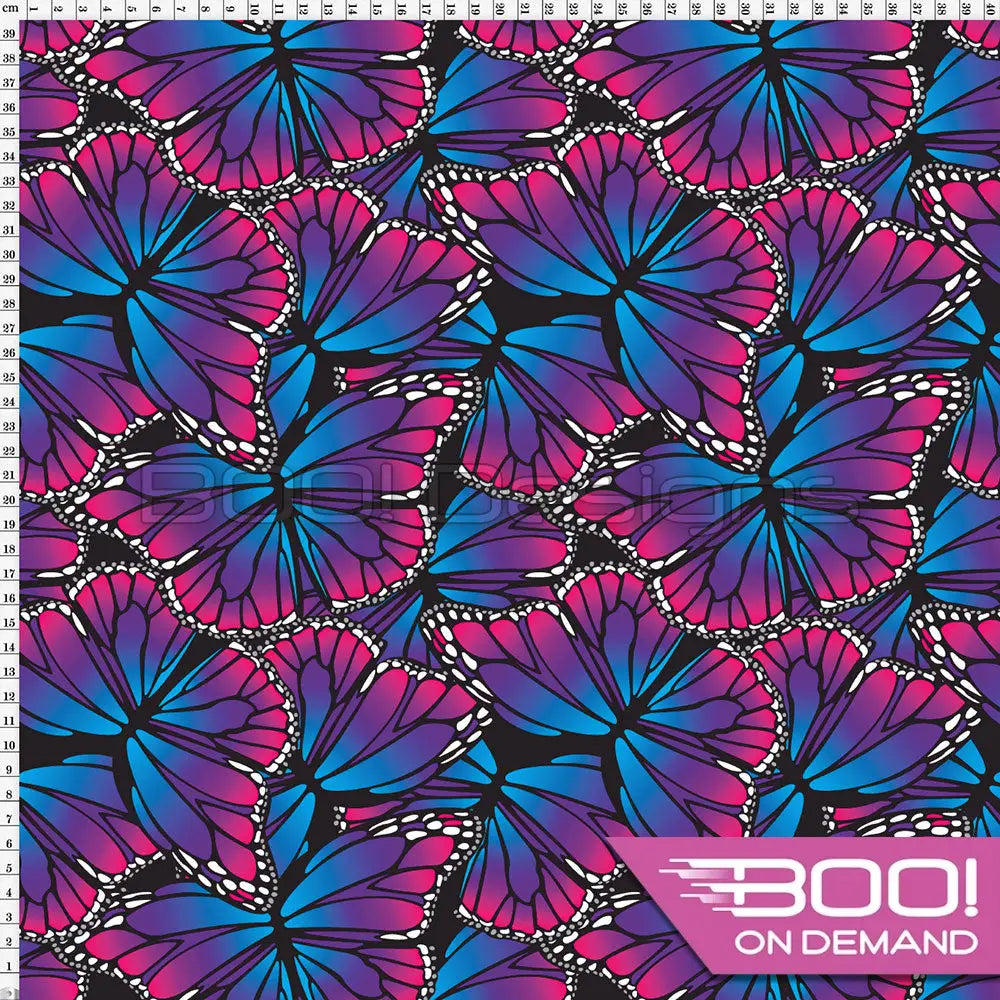 Spandex Butterflies Pink Blue Fabric