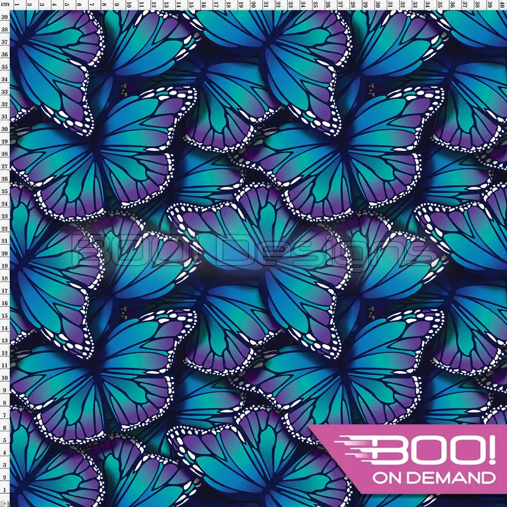 Spandex Butterflies Purple Teal Fabric