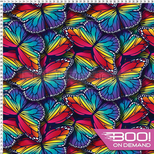 Spandex Butterflies Rainbow Navy Fabric