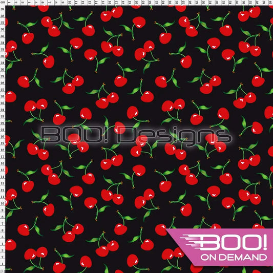 Spandex Cherries Black Fabric