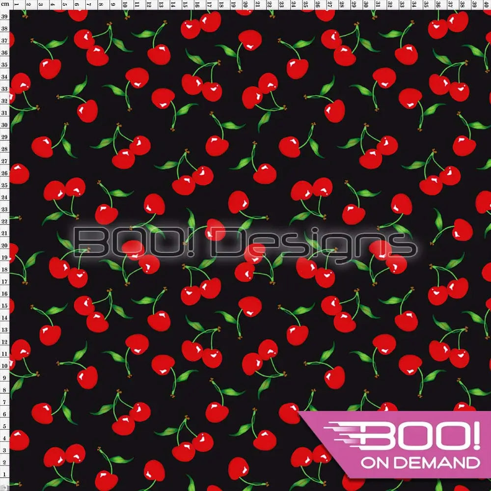 Spandex Cherries Black Fabric