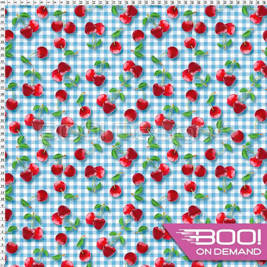Spandex Cherry Gingham Blue Fabric