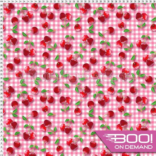 Spandex Cherry Gingham Pink Fabric