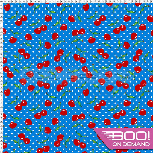 Spandex Cherry Spots Blue - Fabric