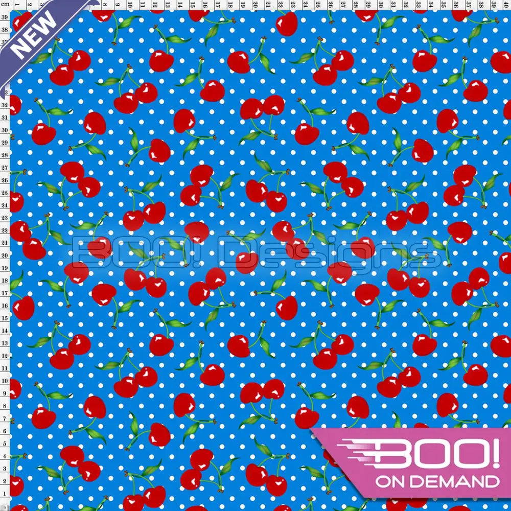Spandex Cherry Spots Blue - Fabric