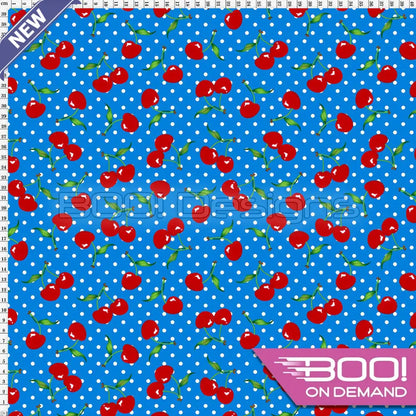 Spandex Cherry Spots Blue - Fabric