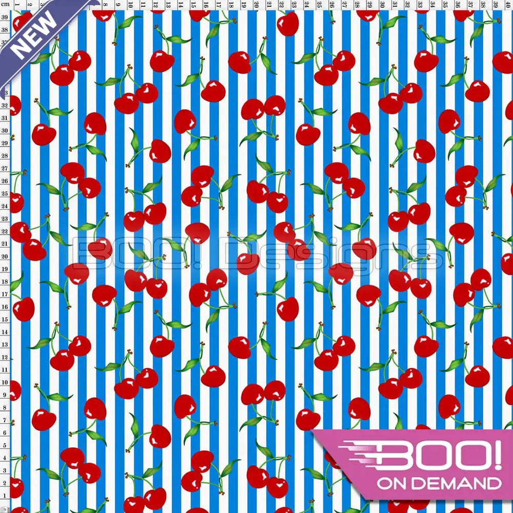 Spandex Cherry Stripes Blue - Fabric
