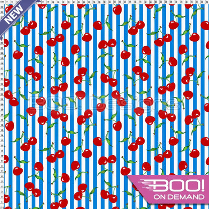 Spandex Cherry Stripes Blue - Fabric