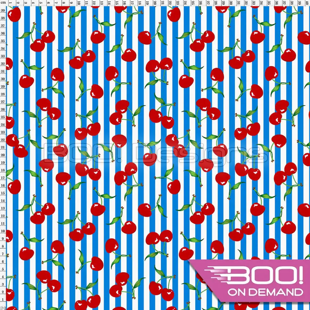 Spandex Cherry Stripes Blue - Fabric