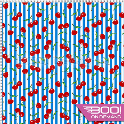 Spandex Cherry Stripes Blue - Fabric