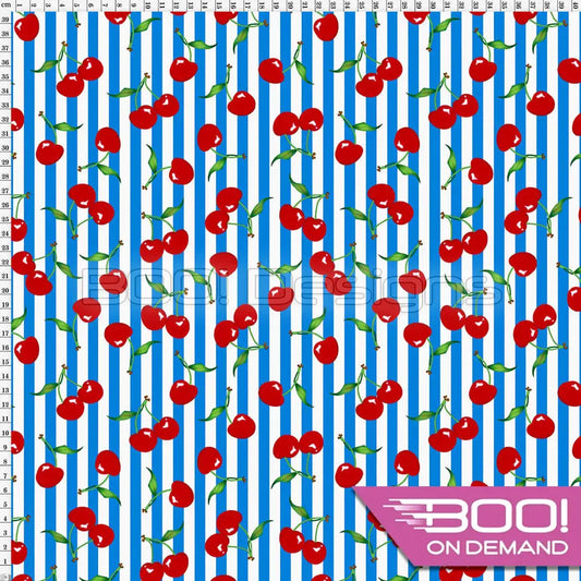 Spandex Cherry Stripes Blue - Fabric