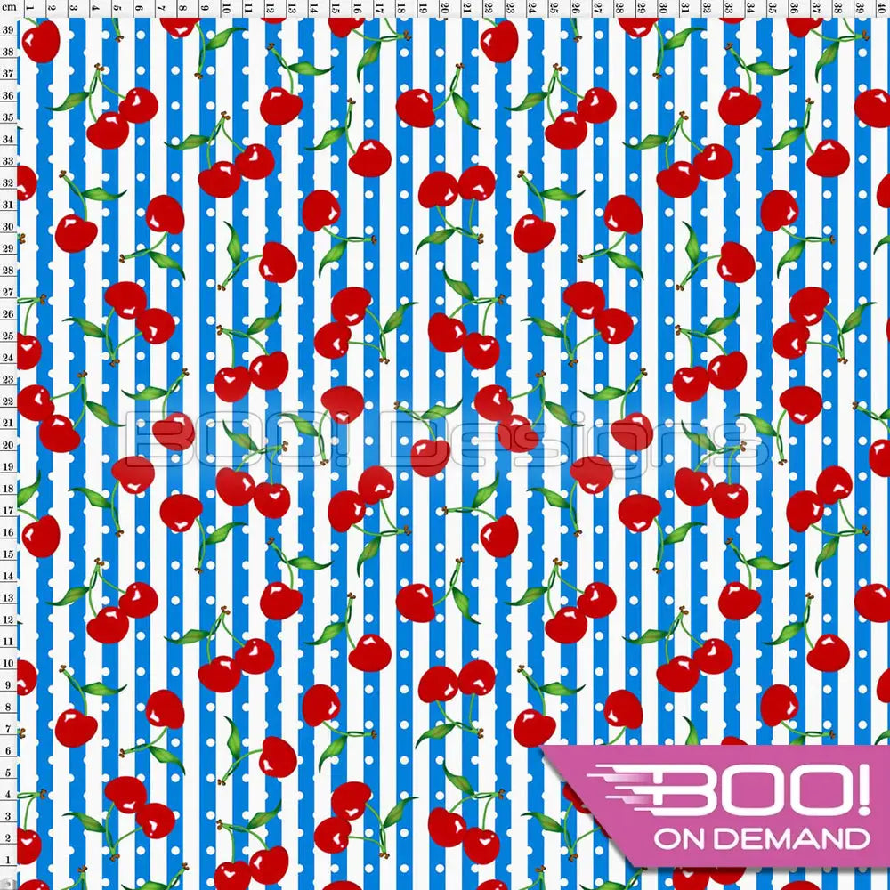 Spandex Cherry Stripes Spots Blue - Fabric