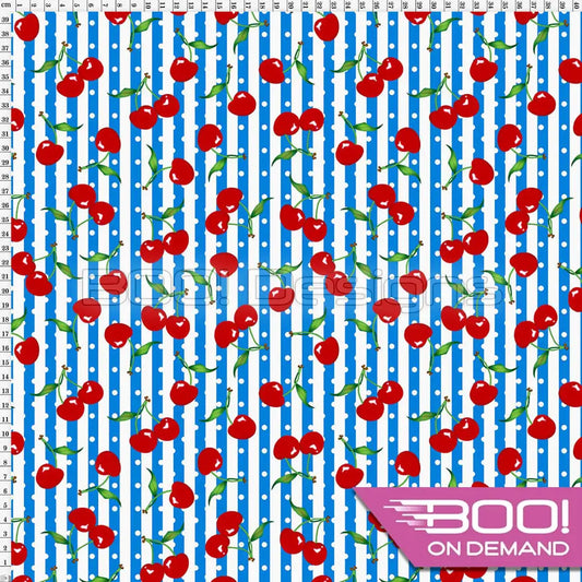 Spandex Cherry Stripes Spots Blue - Fabric
