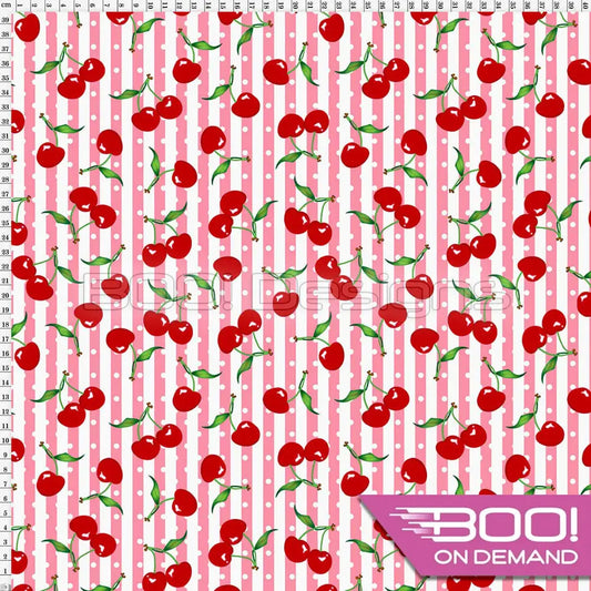 Spandex Cherry Stripes Spots Pink - Fabric