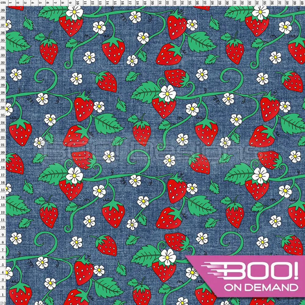 Spandex Denim Strawberries Fabric