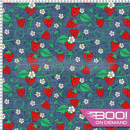 Spandex Denim Strawberries Fabric