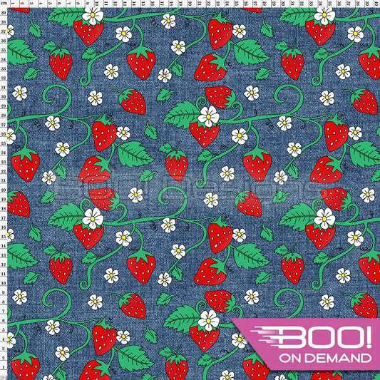 Spandex Denim Strawberries Fabric