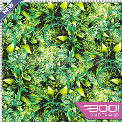 Spandex Enchanted Garden Yellow Green Fabric