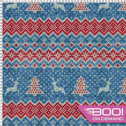 Spandex Fairisle Reindeer Blue Fabric