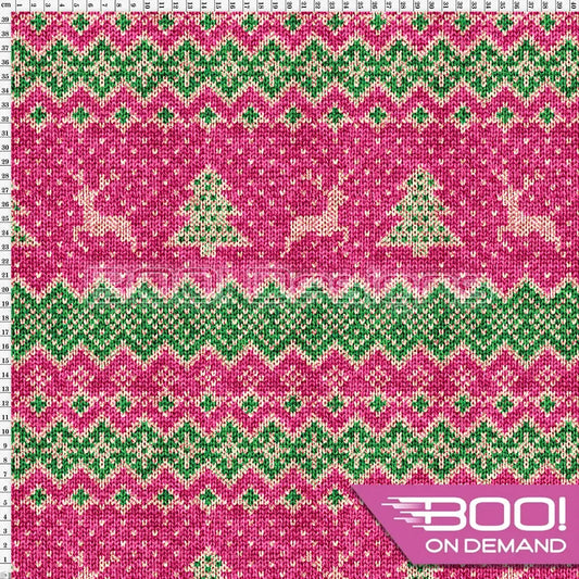Spandex Fairisle Reindeer Pink Fabric