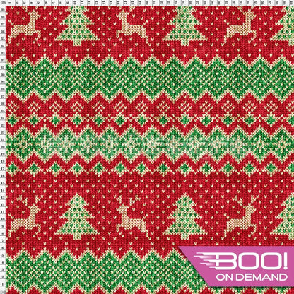 Spandex Fairisle Reindeer Red Fabric