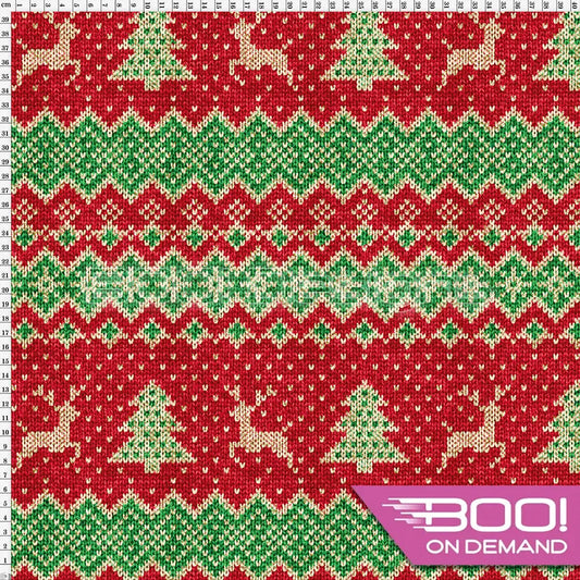 Spandex Fairisle Reindeer Red Fabric