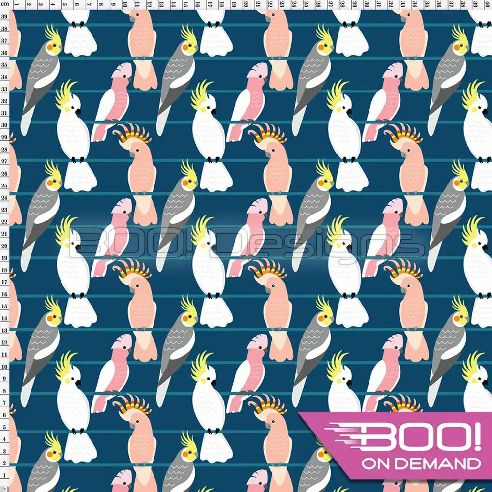 Spandex Flamin Galahs Petrol Fabric