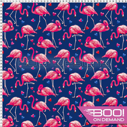 Spandex Flamingo Love Navy Fabric
