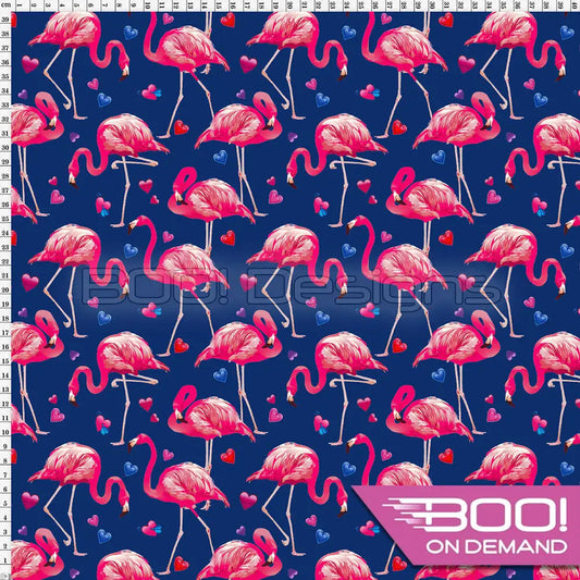 Spandex Flamingo Love Navy Fabric