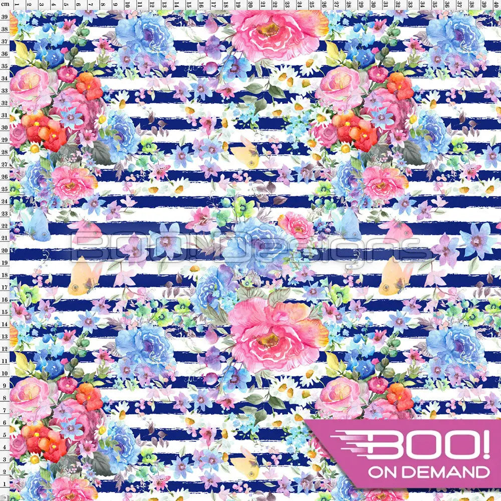 Spandex Floral Grunge Blue Fabric