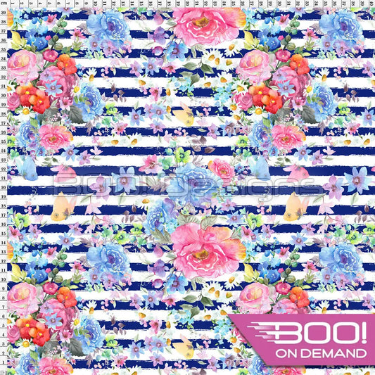 Spandex Floral Grunge Blue Fabric