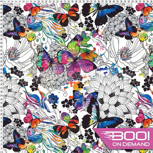 Spandex Flutter Rainbow White Fabric