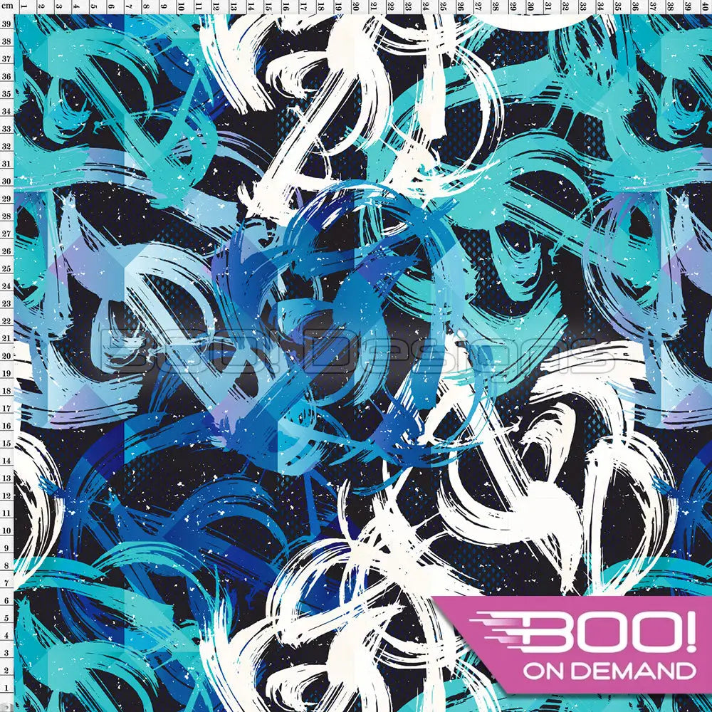 Spandex Graffiti Scribble Blue Fabric
