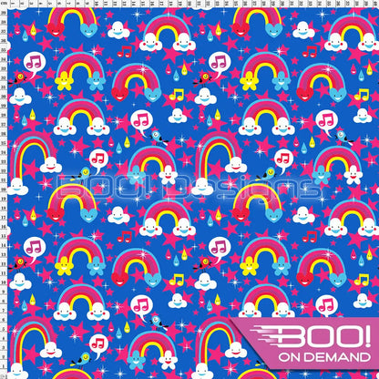 Spandex Happy Rainbow Blue Fabric