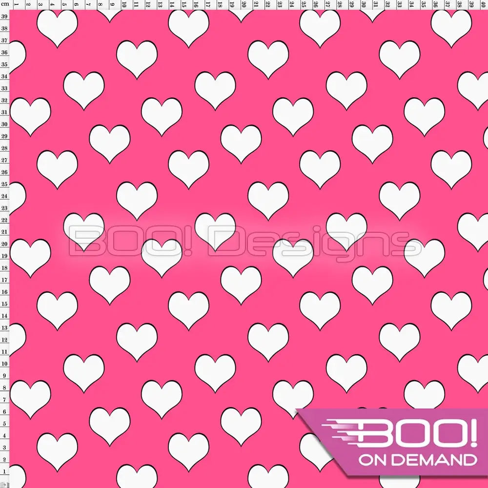 Spandex Hearts White on Bright Pink - Fabric