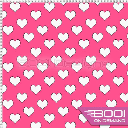 Spandex Hearts White on Bright Pink - Fabric