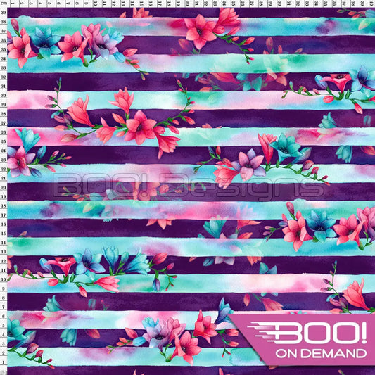 Spandex Hummingbird Floral Stripe Fabric