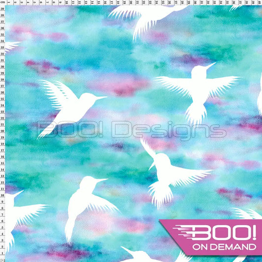 Spandex Hummingbird Silhouette Blue Fabric