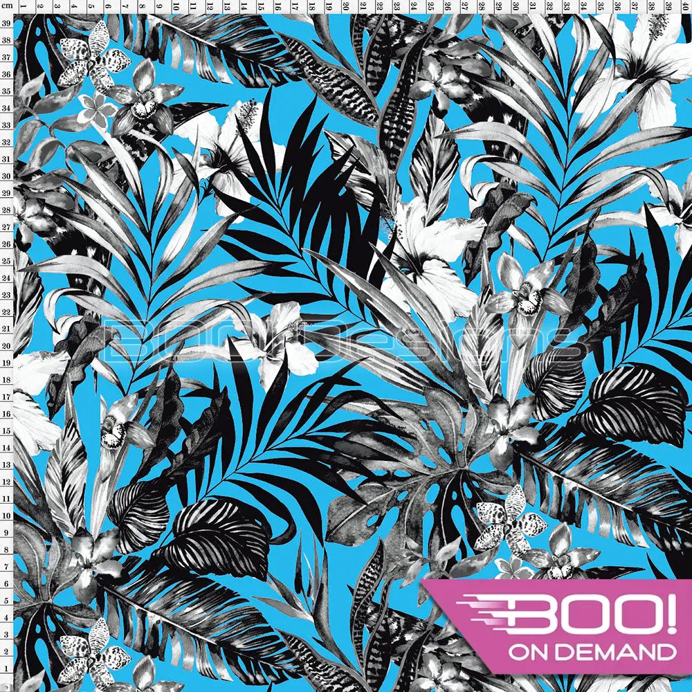 Spandex Jungle Palm Blue Fabric