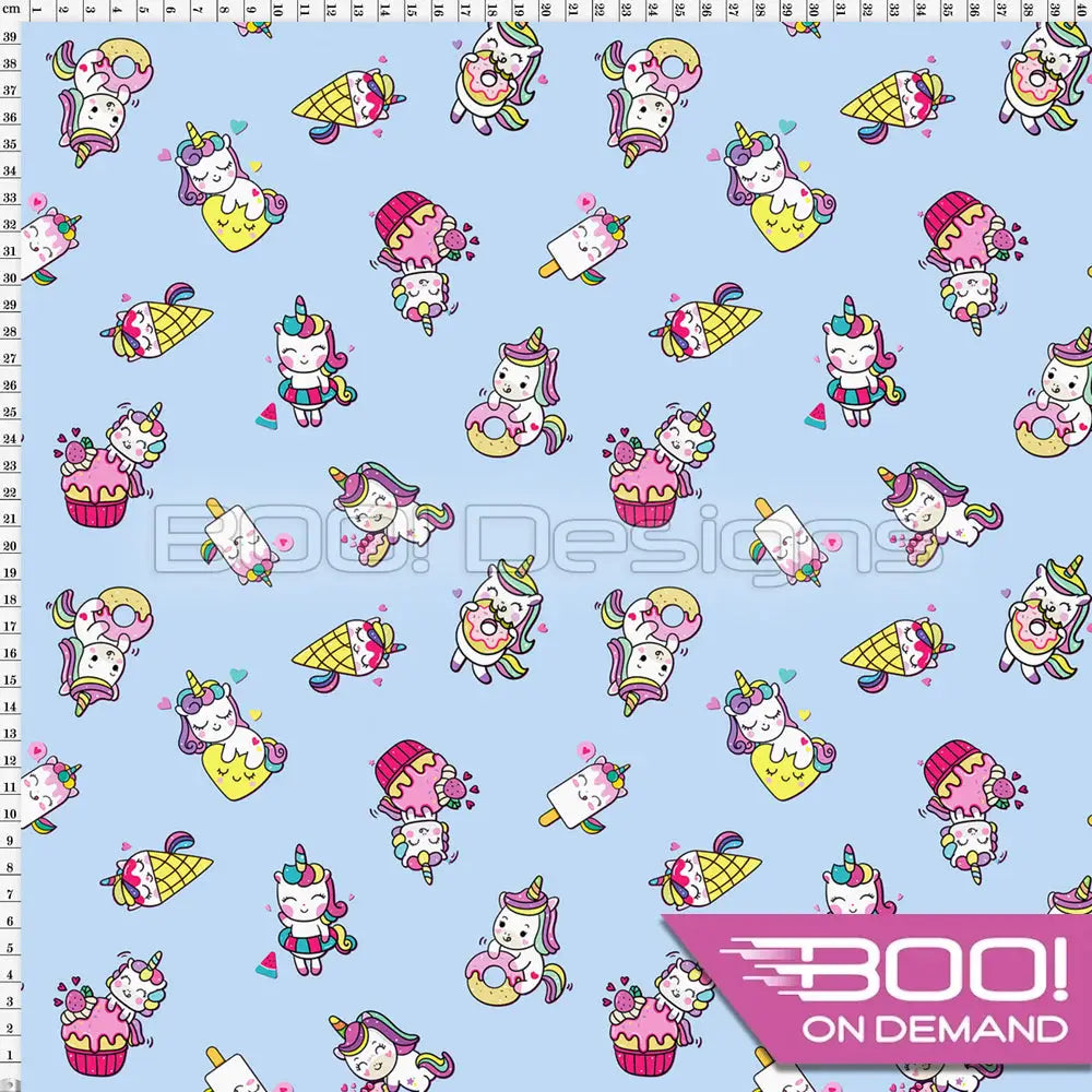 Spandex Kawaii Unicorn Blue Fabric