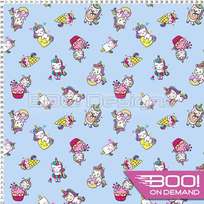 Spandex Kawaii Unicorn Blue Fabric