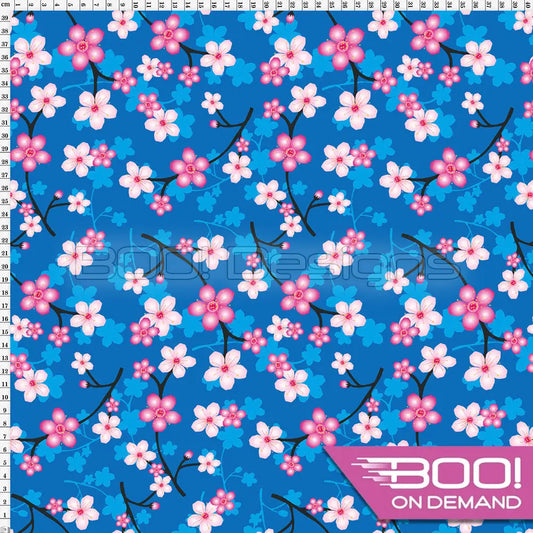 Spandex Kokeshi Blossom Blue Fabric